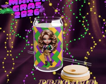 Vaso de cristal Chibi Farrah Fawcett del Carnaval de Nueva Orleans 2026