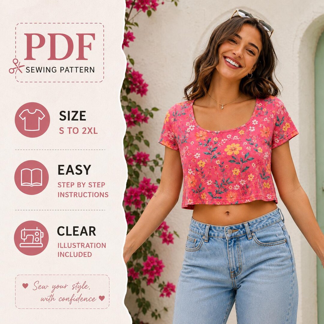 Blossom Crop Top Sewing Pattern PDF | Women Summer Blouse Pattern ...