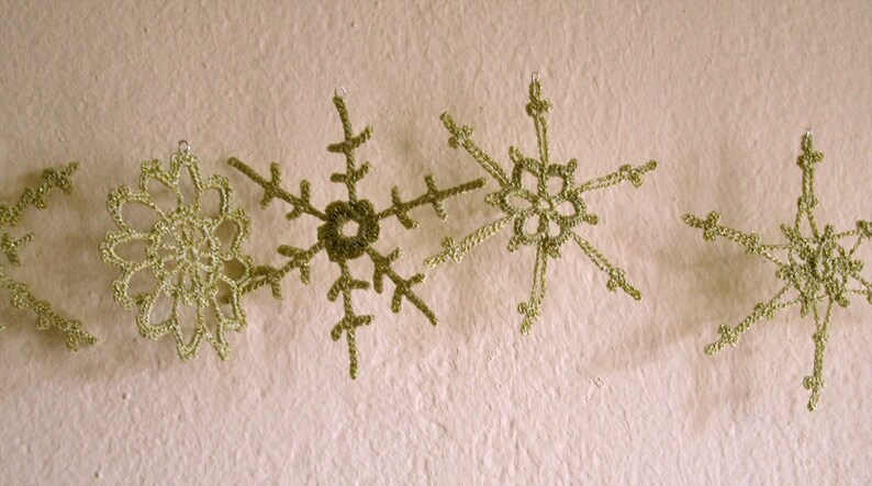 Crochet snowflakes ,Golden snowflakes,Crochet Christmas Decoration 6 Lacy snowflakes image 4