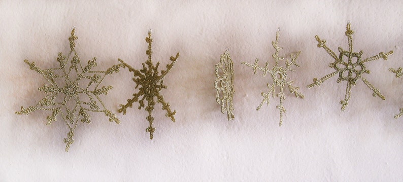 Crochet snowflakes ,Golden snowflakes,Crochet Christmas Decoration 6 Lacy snowflakes image 2