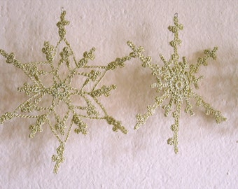 Crochet snowflakes ,Golden snowflakes,Crochet Christmas Decoration -6 Lacy snowflakes