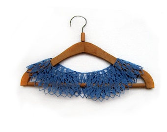 Blue vintage hand  knitted  lace collar necklace.