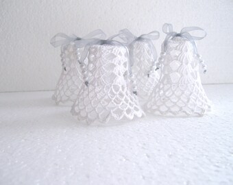 White crochet Christmas ornaments Set of  4 Lacy Bells