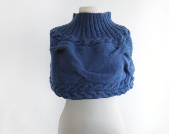 Knitted shrug. Dodger blue Hand knitted shrug. Set of shrug and hat knitted by hand. Autumn, winter shrug.