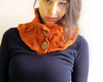 Neck warmer knitted by hand-Cadmium Red Wool Knit Neck warmer