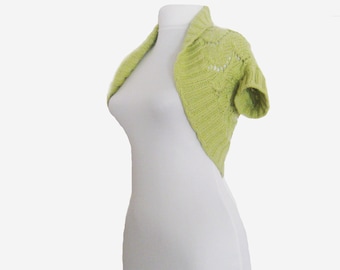 Hand knitted shrug. Lime Green shrug knitted by hand. Bright summer shrug. Shrug knitted. Boho stile.
