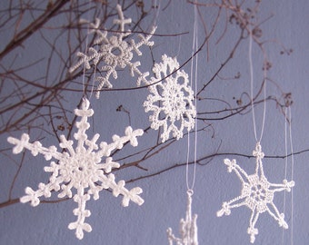 Crochet Snowflakes  6 Lacy Silver Snowflakes  Christmas ornaments/Home decor