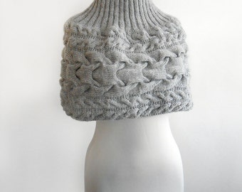 Dove grey hand knitted shrug-  Gift Ideas. Set of shrug and hat, knitted by hand.Capelete and hat in light grey