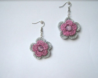 Silver grey & ashes of roses earrings with pearls