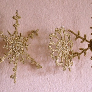 Crochet snowflakes ,Golden snowflakes,Crochet Christmas Decoration 6 Lacy snowflakes image 5