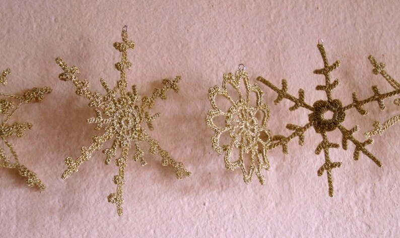 Crochet snowflakes ,Golden snowflakes,Crochet Christmas Decoration 6 Lacy snowflakes image 5