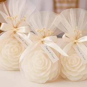 Personalized Peony Candle Favors, Elegant Wedding Keepsake, Personalized Flower Candle, Rose Candle, Bridesmaid Gift, Wedding Gift