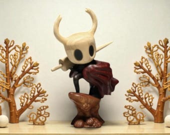 Sculpture en noyer sculptée à la main inspirée de Hollow Knight avec figurine magnétique amovible pour une décoration de collection unique