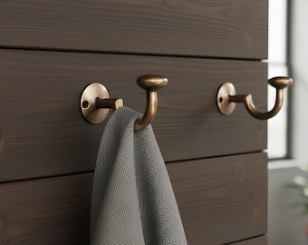 Solid Brass Robe Hook | Unlacquered Wall Mount | Heavy Duty Coat Hanger | Living Finish Patina