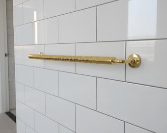 Handcrafted Engraved Brass Towel Bar | Polished Gold Finish