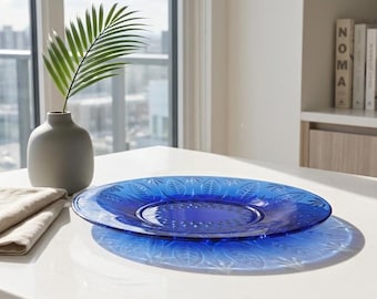 Royal Sapphire Cobalt Blue Glass Plate: Luminarc Leaf & Fan Dish