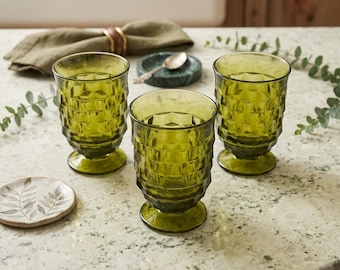 Vintage Indiana Glass Whitehall Footed Juice Glass – Avocado Green Cubist Barware