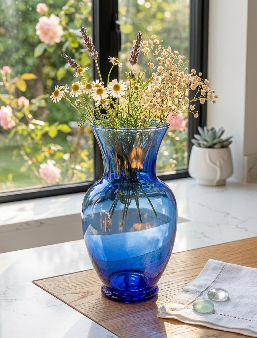 Mid Century Blue Glass Vase - Etsy