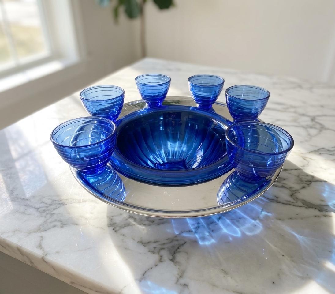 Cobalt Blue Punch Bowl Set - Etsy