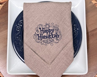 Happy Hanukkah Cloth Napkins, Set of 4, Hanukkah napkins, Chanukah Embroidered Napkins, Hanukkah cloth Napkins, Star of David, navy napkins