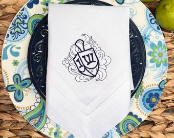 Hanukkah Dreidel Cloth Napkins, Set of 4, Hanukkah napkins, Chanukah Embroidered Napkins, Hanukkah cloth Napkins, Hanukkah dreidel gift