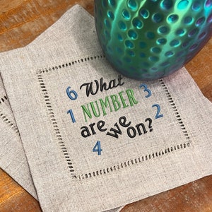 Bunco Cloth Cocktail Napkins, Set of 4, What Number Are We On Cocktail Napkins