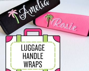Palm Tree Name Luggage Handle Wrap Personalized and Embroidered, Name Suitcase Tag