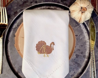 Thanksgiving Turkey Cloth Napkins, Set of 4, turkey napkins, thanksgiving napkins, thanksgiving cloth napkins, embroidered napkins