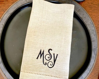 Isabel Monogrammed Embroidered Cloth Dinner Napkins, Set of 4, 3 letter monogram monogrammed cloth napkins, wedding gift, wedding napkins