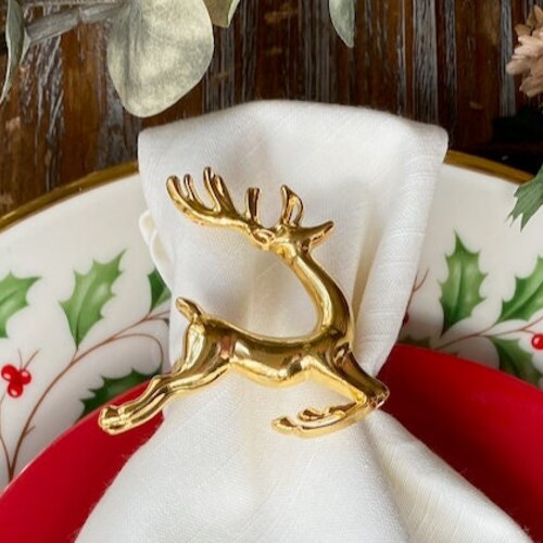 Gold Reindeer Napkin Rings Set of 6 Gold Christmas Metal Etsy