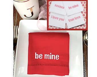 Valentine's Day Collection Embroidered Cloth Napkins, Set of 4, valentine's gift, valentine party, valentine napkins, candy heart napkins