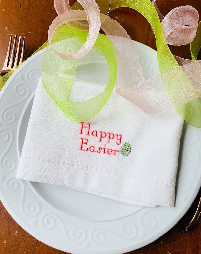Happy Easter Egg Embroidered Cloth Napkins /Set of 4/ Pastel Etsy