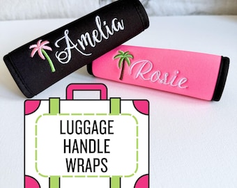 Palm Tree Name Luggage Handle Wrap Personalized and Embroidered, Name Suitcase Tag