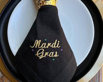 Mardi Gras Cloth Napkins, Set of 4, mardi gras party napkins, mardi gras napkins, mardi gras embroidered napkins, mardi gras gift