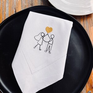 Couple Raised Heart Napkins, Set of 4, wedding Napkins