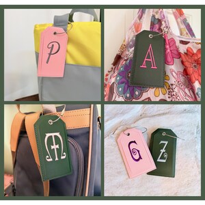 Monogrammed Luggage Tag, Embroidered Suitcase Tag Vegan Leather with Steel Loop Wire image 16