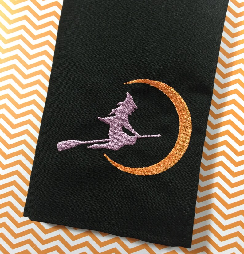 Witch Halloween Embroidered Cloth Napkins Halloween Napkins Etsy