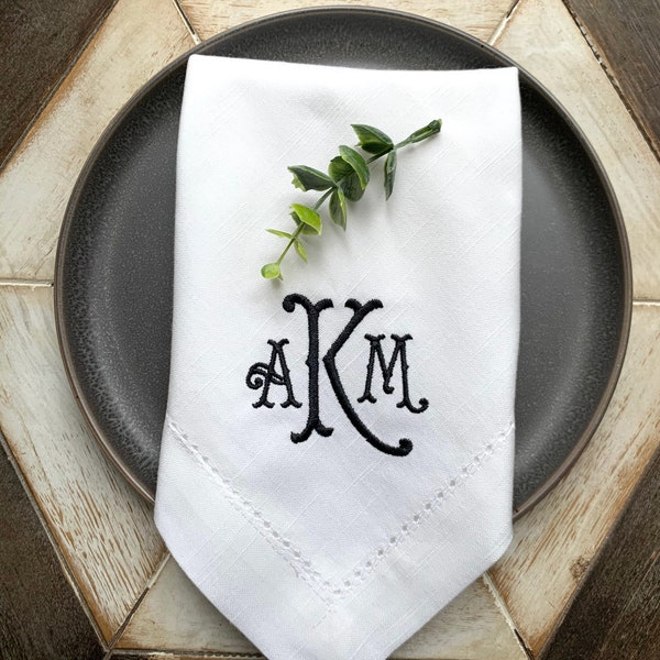 Monogrammed Cloth Dinner Napkins, Set of 4, Southern 3 letter monogram monogrammed cloth napkins, wedding napkins, custom