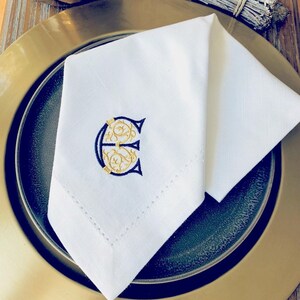 Scroll Monogrammed Embroidered Cloth Napkins, Set of 4, embroidered linens, cotton linens, custom napkins, wedding linens, personalized image 2