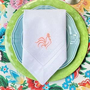 Rooster Cloth Napkins, Set of 4, cotton napkins, Rooster napkins, chicken napkins, rooster gift, country embroidered napkins, mother gift image 1