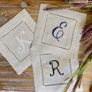 Natural Beige Monogrammed Linen Cocktail Napkins, Set of 4, beige Cocktail Cloth Napkins, Natural Linen cocktail napkins, linen napkins image 5