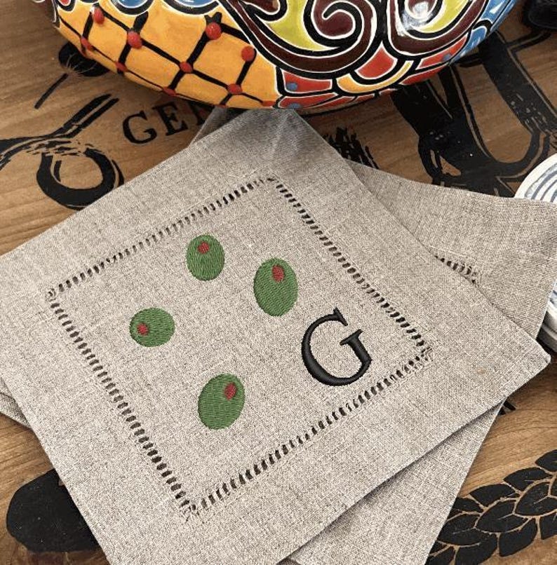 Monogrammed Olive Cocktail Napkins - Thumbnail 2