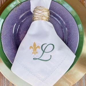 Fleur De Lis Monogrammed Napkins, Mardi Gras Dinner Napkins, Set of 4, Fleur de lis napkins, mardi gras napkins, monogrammed Fleur de lis