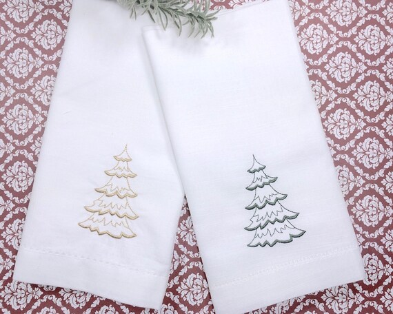 Evergreen Christmas Tree Embroidered Cloth Dinner Napkins Etsy