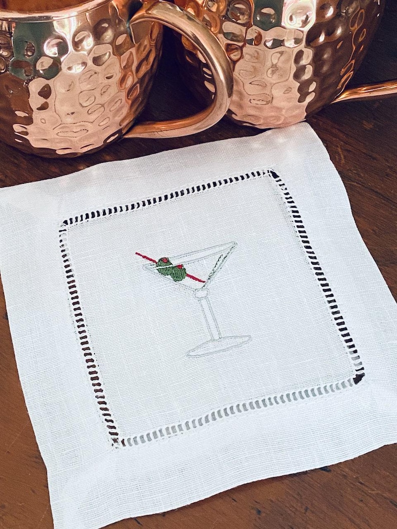 WhiteTulipEmbroidery Martini Cocktail Napkins - Thumbnail 4