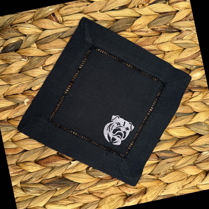 WhiteTulipEmbroidery Bulldog Embroidered Cocktail Napkins - Thumbnail 2