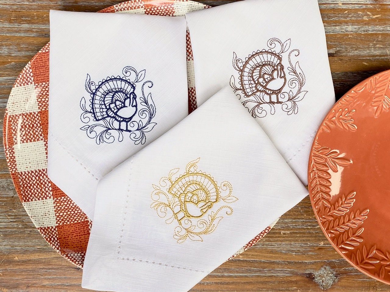 Traditional Thanksgiving Turkey Cloth Dinner Napkins - Set of 4 napkins