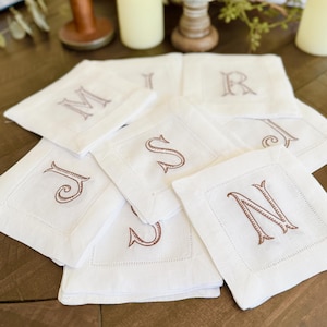 Baroque Monogrammed Cocktail Napkins, Set of 4, Embroidered Linen Cocktail Cloth Napkins image 17