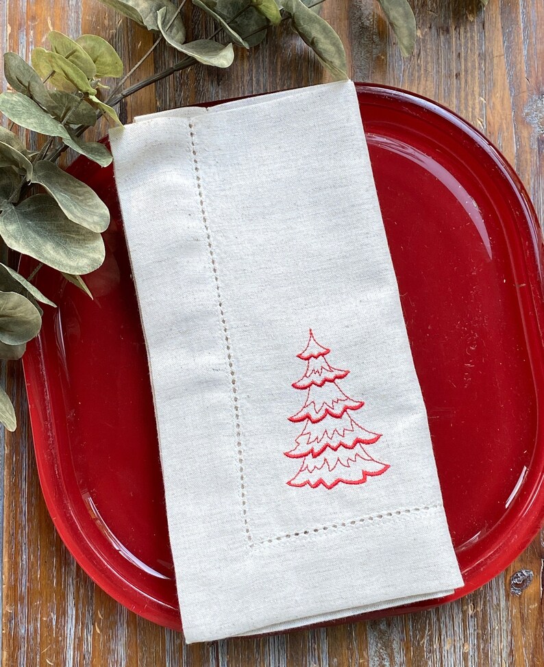 Evergreen Christmas Tree Embroidered Cloth Dinner Napkins Etsy