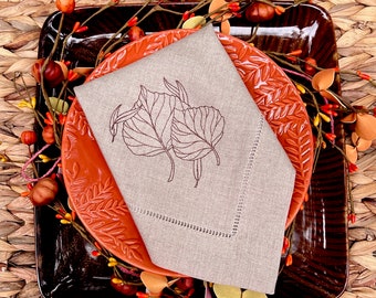 Thanksgiving Leaves Embroidered Cloth Dinner Napkins, Set of 4, thanksgiving napkins, thanksgiving cloth napkins, leaf napkins